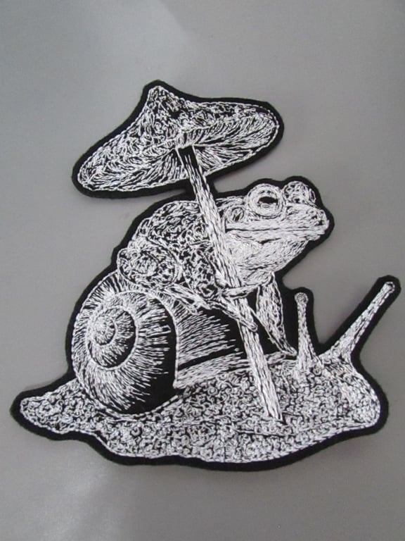Embroidered Frog Mushroom & Snail Applique Patch