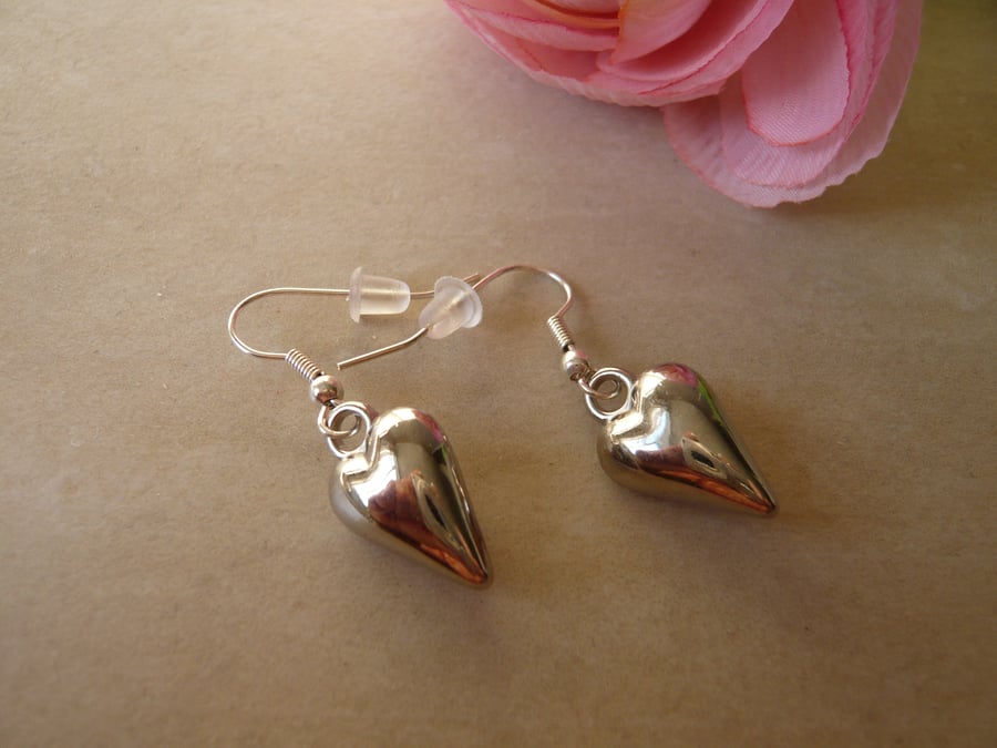 Silver Tone Acrylic Heart Earrings