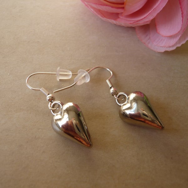 Silver Tone Acrylic Heart Earrings