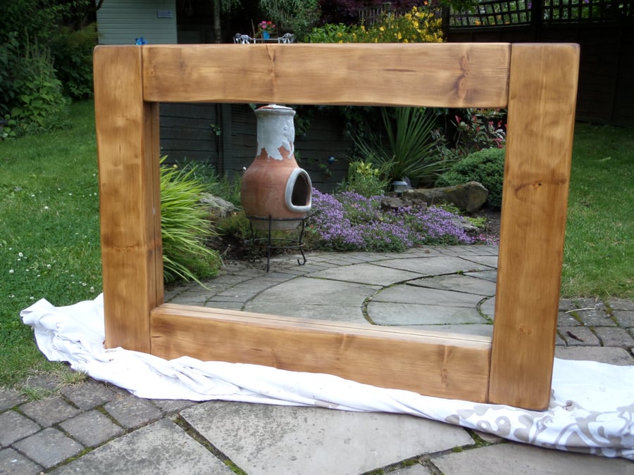 Hand made chunky bespoke solid wooden mirror made to order