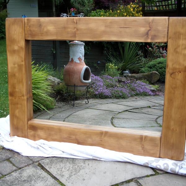 Hand made chunky bespoke solid wooden mirror made to order
