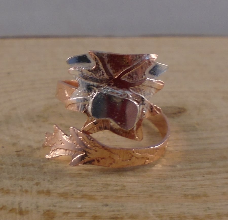 Copper and Sterling Silver Highland Cow Adjustable Ring