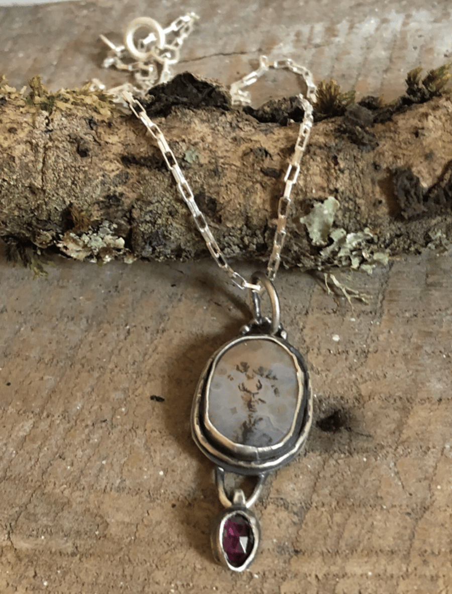 Dendritic Agate Necklace - Silver Necklace - Picture Agate Pendant Necklacec