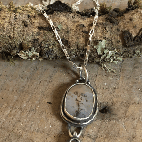 Dendritic Agate Necklace - Silver Necklace - Picture Agate Pendant Necklacec