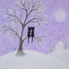 Romantic Cat Card, Snow Cat Tree Card, Love Cat Card, Wedding Anniversary Cats