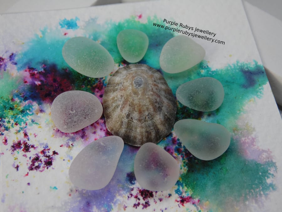 Cornish Sea Glass Flower on Purple & Teal Rainbow P165