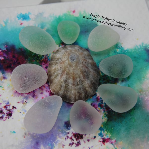 Cornish Sea Glass Flower on Purple & Teal Rainbow P165