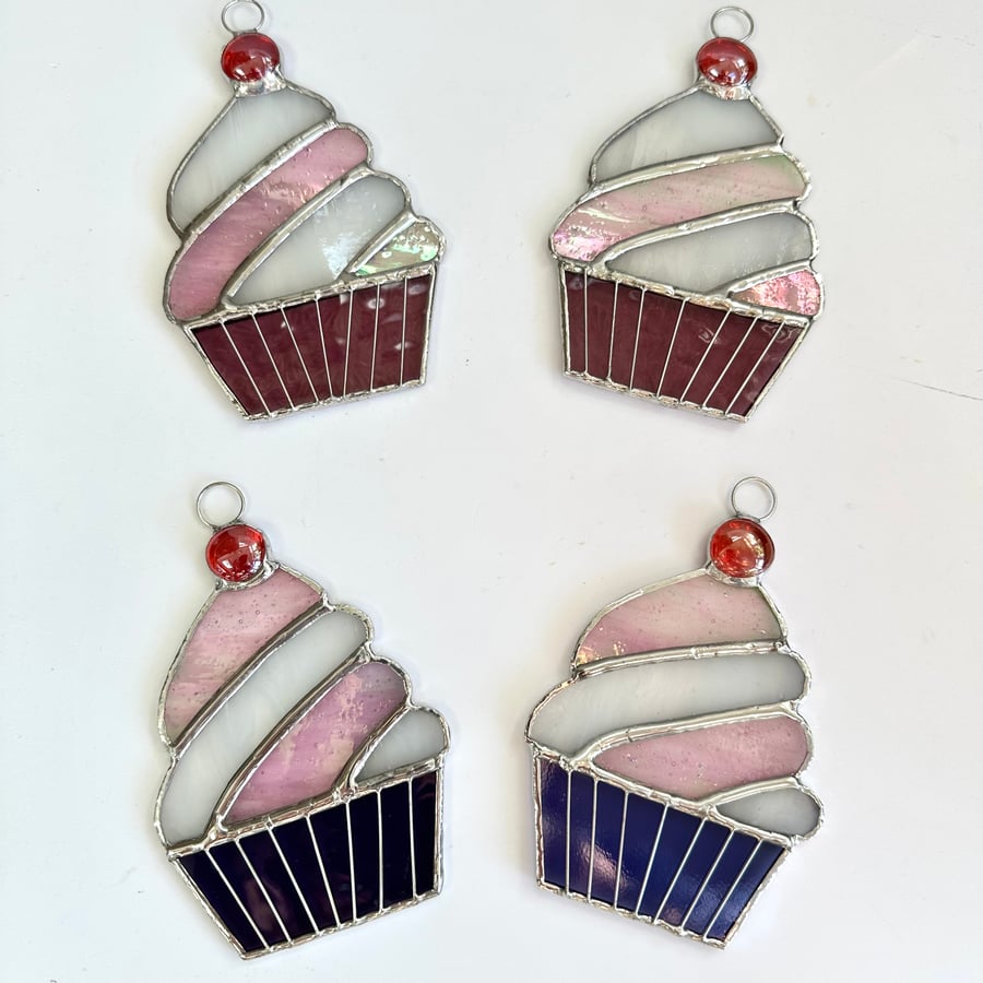 Stained Glass Cup Cake Suncatcher - Handmade Hanging Window Decoration