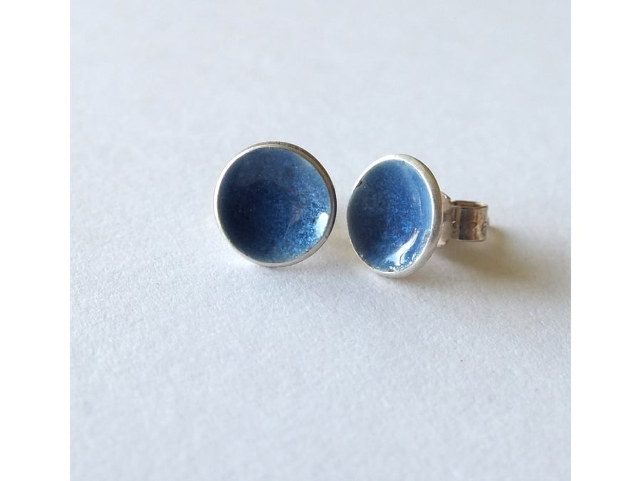 Slate blue enamelled silver earrings
