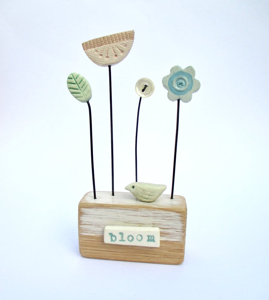 SALE - Clay flowers and bird 'bloom'