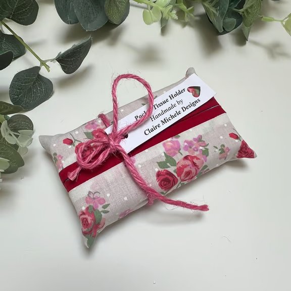 Tissue Holder, Pocket Tissue Holder, Tissue Pouch, Travel Accessory Red Rose
