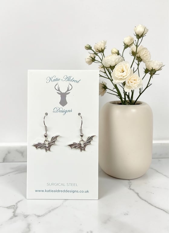 Charm Earrings - Silver Bat