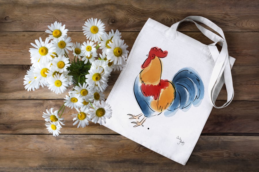 Rooster 100% Cotton Tote Bag, Tote Bag, Heavy Cotton Tote Bag, Cockerel Gifts