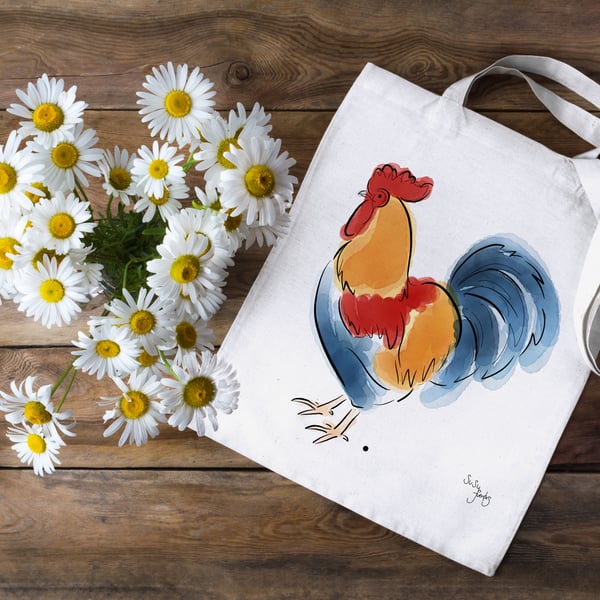 Rooster 100% Cotton Tote Bag, Tote Bag, Heavy Cotton Tote Bag, Cockerel Gifts