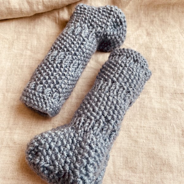 Long Legged Knitted Booties for Carried Babes - Baby Blue Yarn - 0 to 3 Months