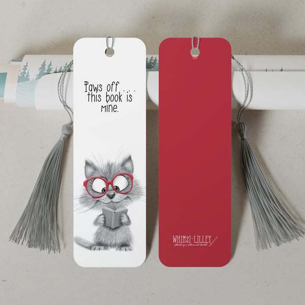Funny Cat Bookmark – Hand-Drawn with Tassel and Velvet Finish