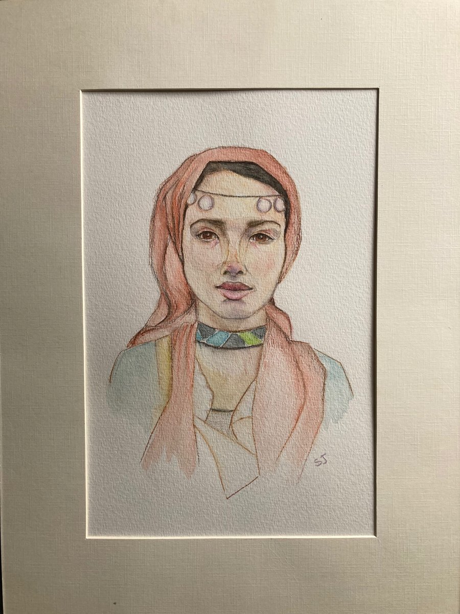 Watercolour of Bedouin woman. Figurative art. Female art. 