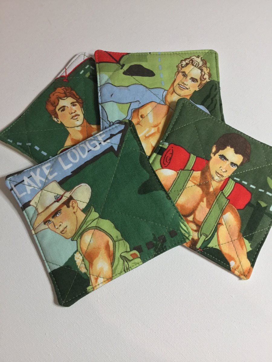 Quilted Mug Coasters In Alexander Henry’s Outdoorsy Type Fabric 