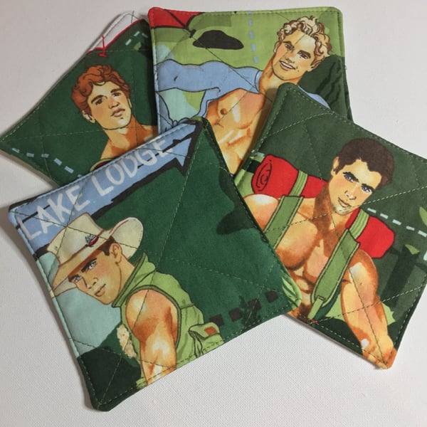 Sale 20% Off Quilted Mug Coasters In Alexander Henry’s Outdoorsy Type Fabric