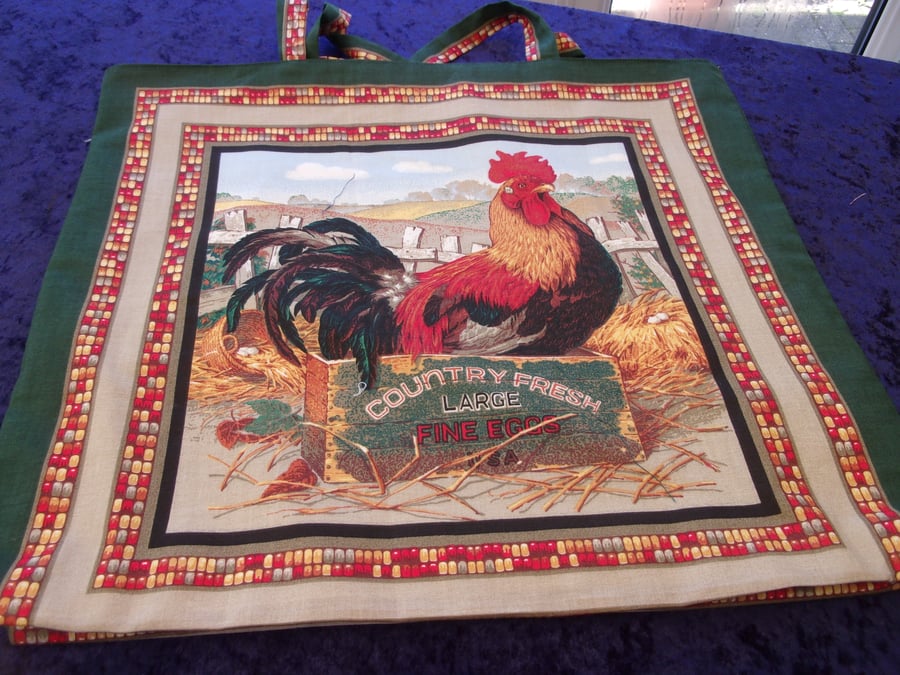 Cockerel & Hen Fabric Shopping Bag