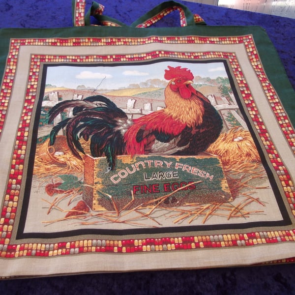 Cockerel & Hen Fabric Shopping Bag