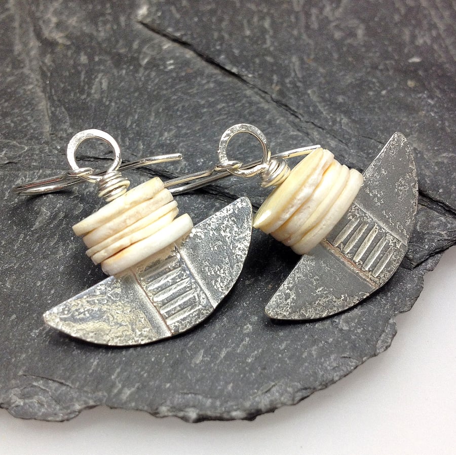 Silver and African shell earrings