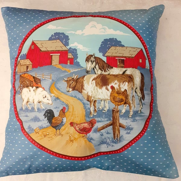 On the Farm cow, horse, pig, hens and chicks cushion
