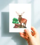 Red Deer, A6 giclée greetings card with recycled brown envelope