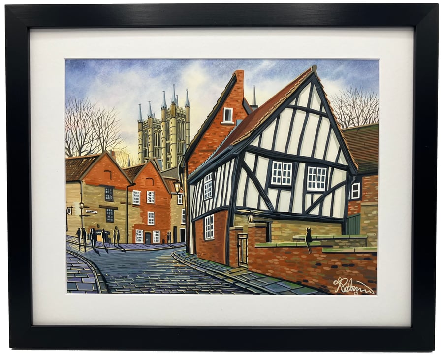 Lincoln Michaelgate Cathedral, Urban Cityscape Framed Art Print 14" x 11" Frame 