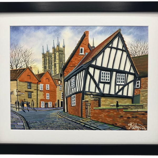 Lincoln Michaelgate Cathedral, Urban Cityscape Framed Art Print 14" x 11" Frame 