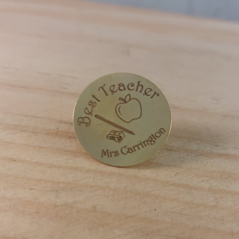 Personalised Engraved Best Teacher Brass Pin Badge