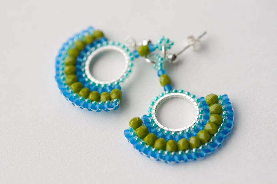 Lime, blue, aqua and silver earrings.