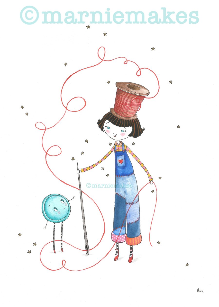 A Stitch And A Wish - Unframed Original A4 illustration 