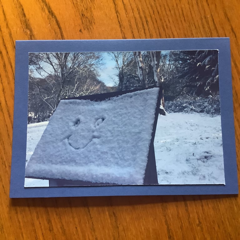 Handmade photo card of a snow covered sign 'A Happy Sign'