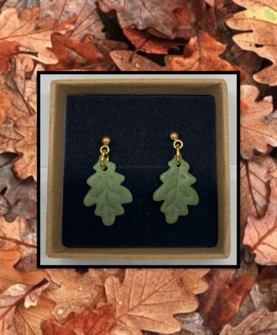 Fallen oak leaves lightweight clay earrings