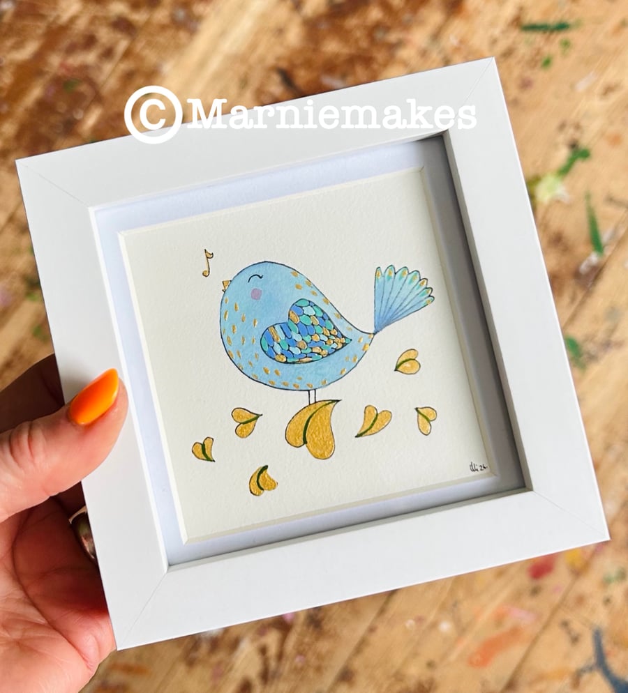 Bluebirdy - Framed Original Mini Illustration