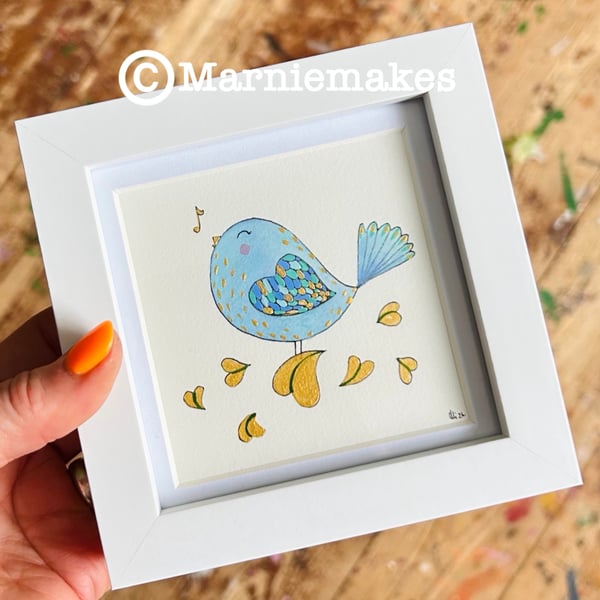 Bluebirdy - Framed Original Mini Illustration