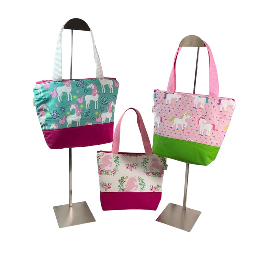 Childrens unicorn toiletries bag with wipe clean lining and handles, girls wash 