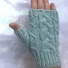 Fingerless Mitts: Ice Blue Braid