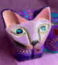 Hand painted, up cycled purple cat - Image 2
