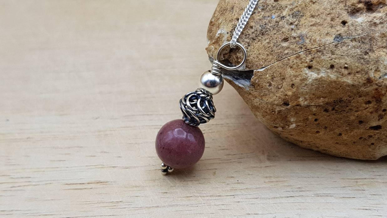 Minimalist sphere Rhodonite pendant necklace. Taurus jewellery
