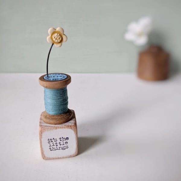 Clay Flower on a Teeny Vintage Bobbin 'it's the little things'