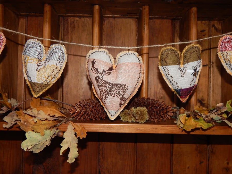 Stag and Hearts - 56 cm - Bunting, wall hanging