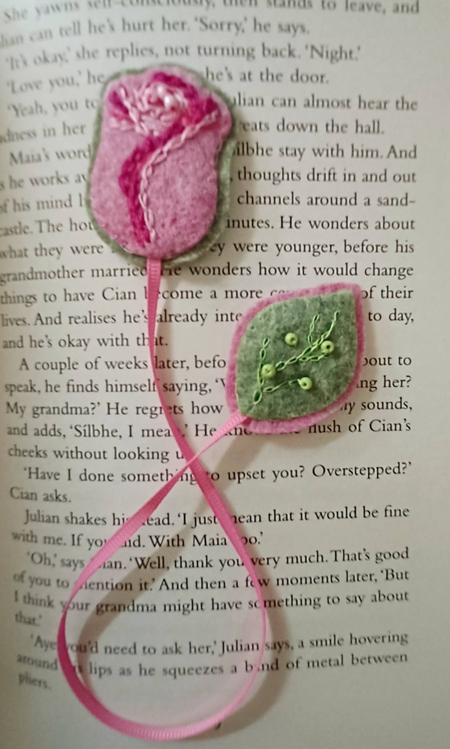 Hand Sewn Rosebud Felt Bookmark