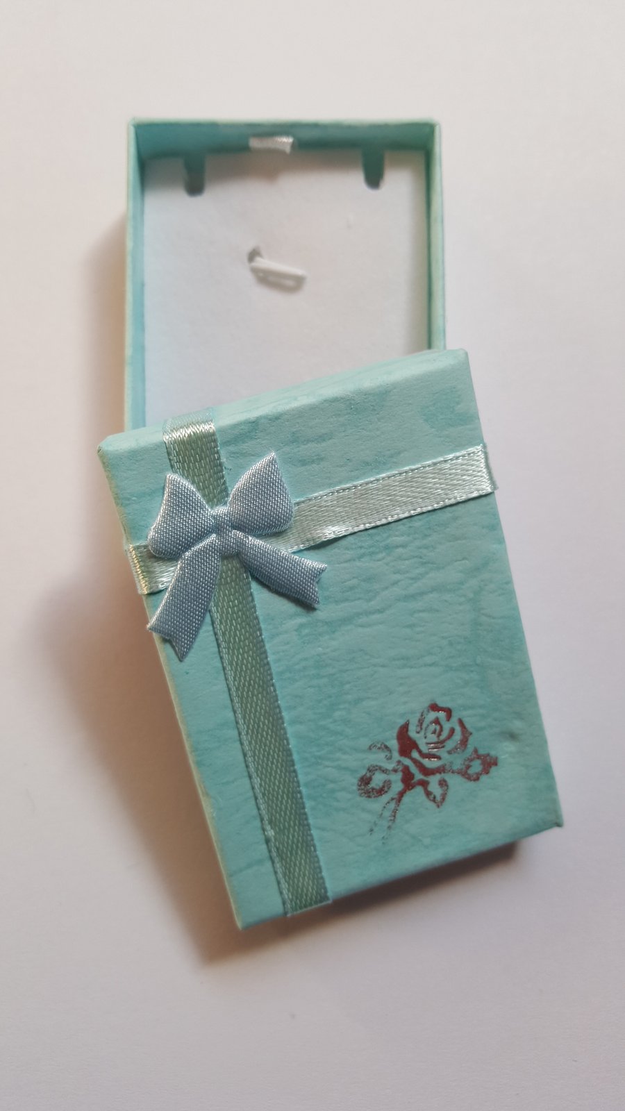 1 x Cardboard Jewellery Gift Box - 7cm - Bow & Rose Design - Blue 