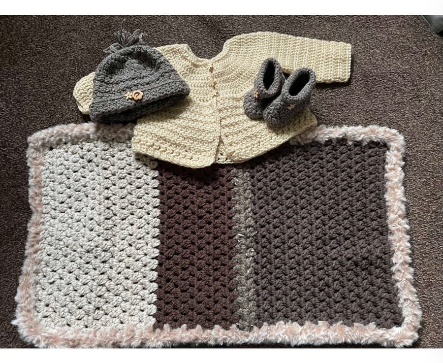 Cardigan, Bootee, Hat & Blanket Set