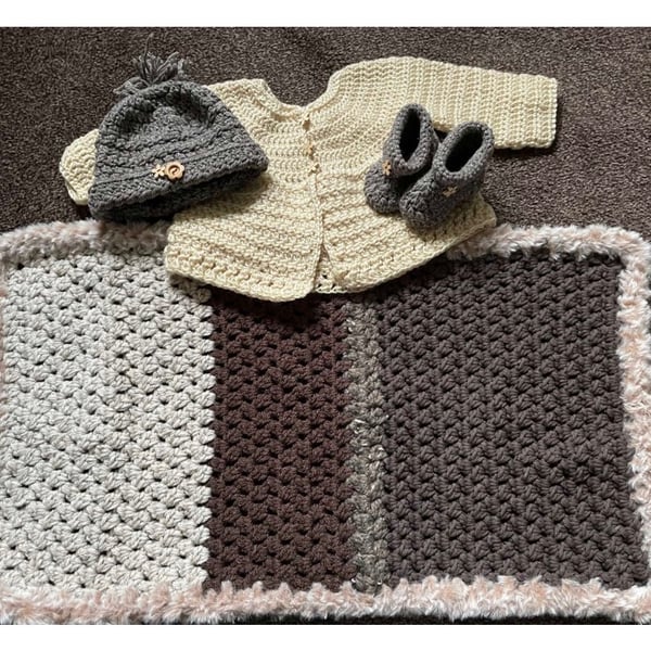 Cardigan, Bootee, Hat & Blanket Set