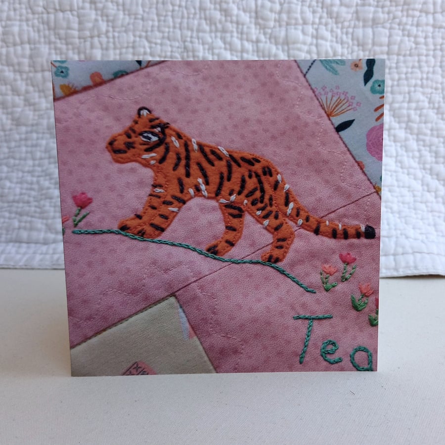 All occasion card - Pink Tiger Cub print based on my appliqued design