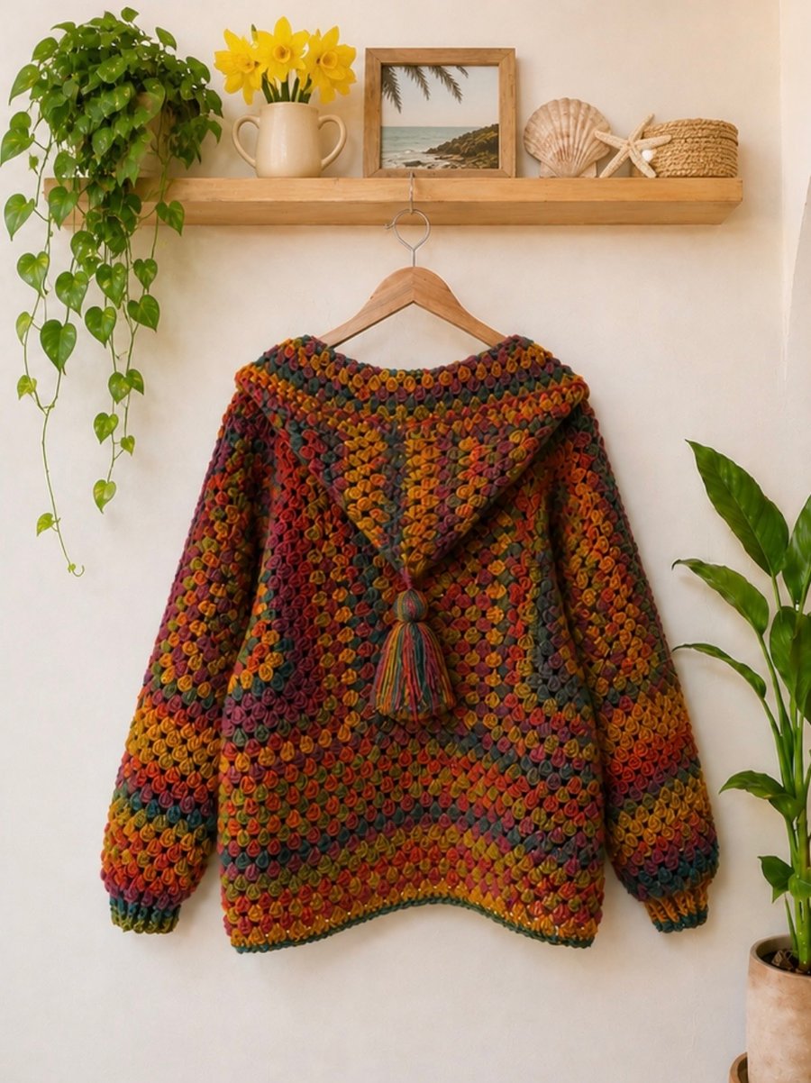 Hooded Crochet Jacket Size M - L