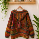 Hooded Crochet Jacket Size M - XL